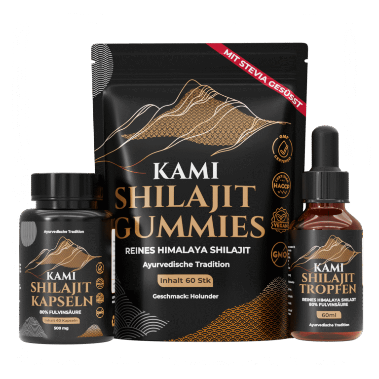 Kami Shilajit Kapseln Gummies Tropfen Set