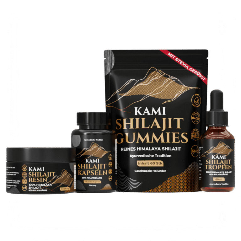 Kami Shilajit Resin Kapseln Gummies Tropfen Set